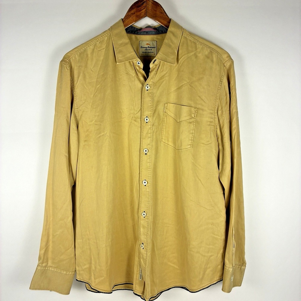 Tommy Bahama Mens XL Mustard Yellow Cotton Tencel Long Sleeve Button Down Shirt